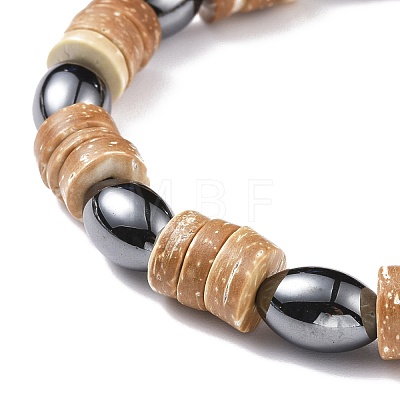 Coconut & Synthetic Hematite Stretch Bracelet BJEW-JB08093-1