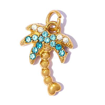 304 Stainless Steel with Sapphire Rhinestone Pendants RB-OY001-46G-1