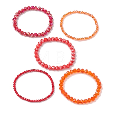 5Pcs 5 Styles Faceted Round Glass Beaded Stretch Bracelet Sets BJEW-JB10423-02-1