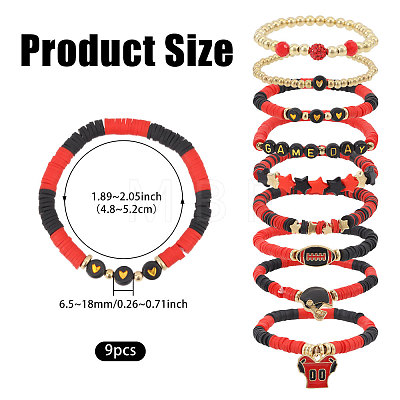 9Pcs 9 Styles Handmade Polymer Clay Heishi Beads Stretch Bracelets BJEW-WH0012-101A-1