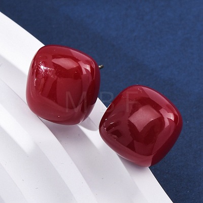 Square Brass & Plastic Stud Earrings for Women EJEW-G425-01G-01-1