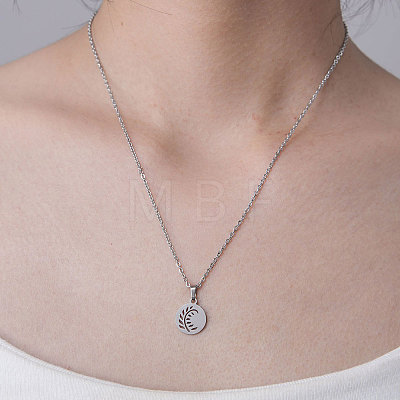 201 Stainless Steel Hollow Leaf Pendant Necklace NJEW-OY001-22-1
