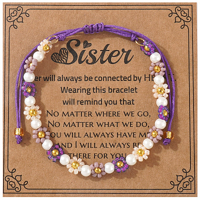 Bohemian Style Glass Seed Beads & Imitation Pearl Braided Bead Bracelets LS-XW4926-8-1