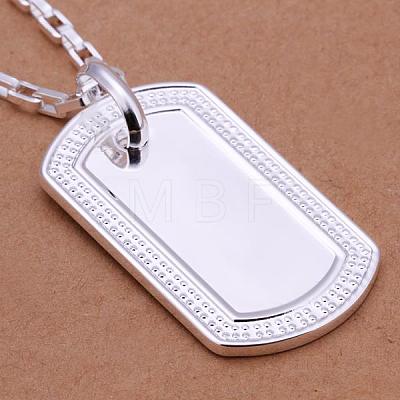 Simple Silver Color Plated Brass Rectangle Tag Pendant Necklaces For Men NJEW-BB12878-1