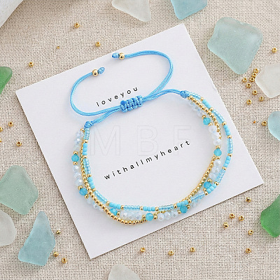 Beachy Style Brass & Glass & Seed Beaded Multi-Layer Bracelets BK3958-2-1