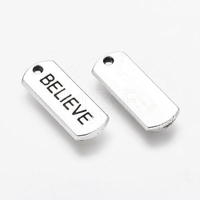 Tibetan Style Alloy Rectangle with Word Believe Pendants TIBEP-Q043-066-RS-1