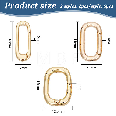 HOBBIESAY 6Pcs 3 Styles Brass Spring Gate Rings KK-HY0003-60-1