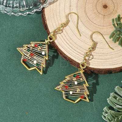 Brass Glass Dangle Earrings for Women EJEW-TA00825-1