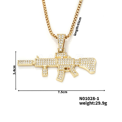 Trendy Hip-hop Alloy Crystal Rhinestone Box Chain Hand Gun Pendant Necklaces HH6714-1-1