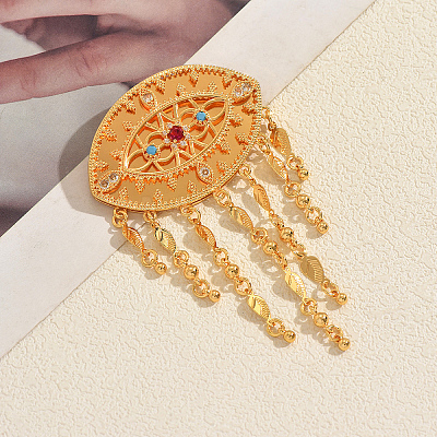 Vintage Brass Micro Pave Cubic Zirconia Filigree Evil Eye Dangle Brooches VX2385-1