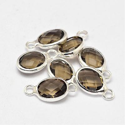 Oval Faceted Silver Color Plated Brass Glass Charms GLAA-O015-S-1