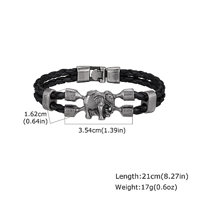 Alloy Elephant Link Braided Imitation Leather 2-Strand Bracelets WG69C94-01-1
