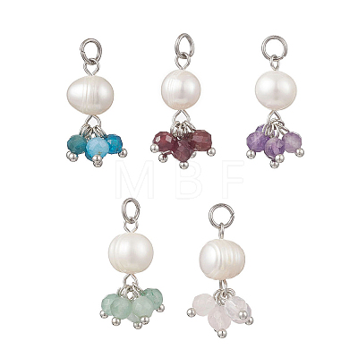 Natural Green Aventurine & Garne & Amethyst & Rose Quartz & Apatite Faceted Round & Potato Pearl Pendants PALLOY-JF04750-01-1