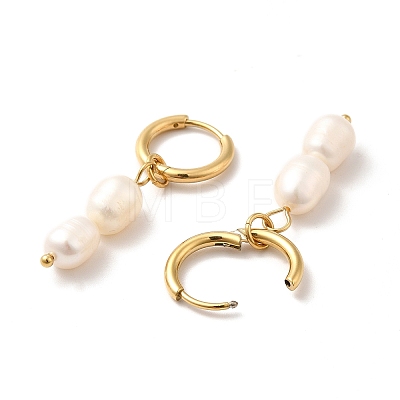 Double Natural Pearl Dangle Hoop Earrings STAS-H175-27G-1