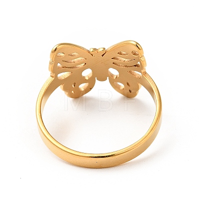 Ion Plating(IP) 201 Stainless Steel Butterfly Thick Finger Ring for Women RJEW-G266-20G-1