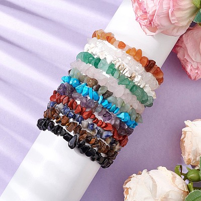 12Pcs 12 Styles Constellations Mixed Gemstone Chip Beaded Stretch Bracelets Sets BJEW-JB10931-1