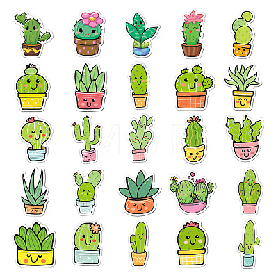 50Pcs PVC Self-Adhesive Cactus Stickers PW-WG90313-01-1