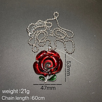 Gothic Style Alloy Enamel Red Rose Flower Vintage Pendant Necklaces for Women GR0561-1