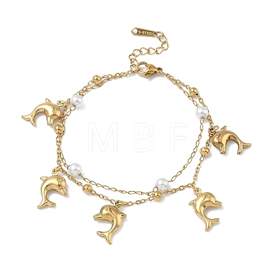 304 Stainless Steel Satellite Chain Double Layered Bracelets BJEW-D456-02G-1