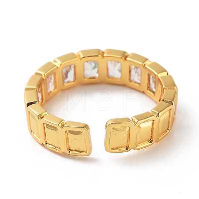 Rectangle Brass Micro Pave Cubic Zirconia Open Cuff Ring for Women RJEW-Z044-04G-03-1