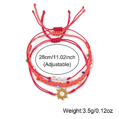 3Pcs 3 Styles Round Natural Gemstone & Glass Seed Beads Braided Bracelets & Stainless Steel Link Bracelets Set XI5712-1-1