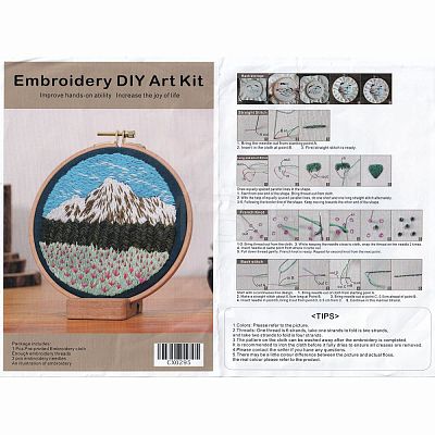 DIY Flower and Mountain Embroidery Kit DIY-O021-12B-1