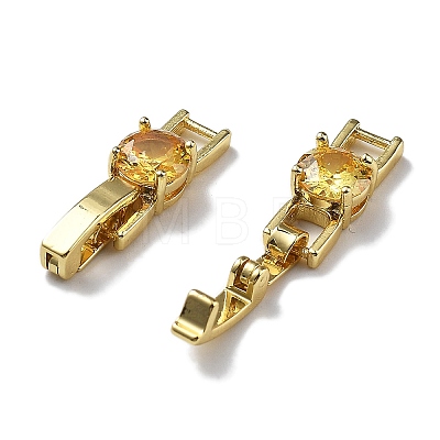 Rack Plating Brass Micro Pave Cubic Zirconia Fold Over Clasps KK-A234-016G-04-1