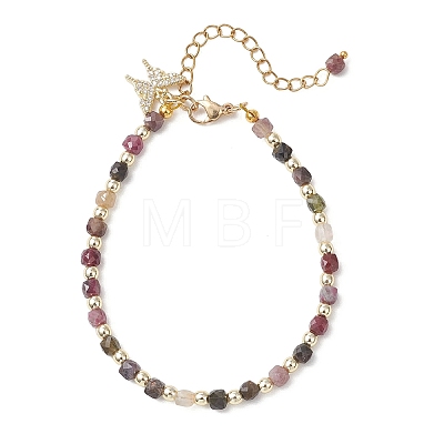 Electroplate Non-magnetic Synthetic Hematite & Natural Multicolor Tourmaline Cube Beaded Bracelets for Women BJEW-JB13122-1