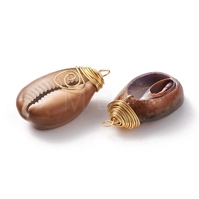 Natural Cowrie Shell Wire Wrapped Pendants PALLOY-JF00571-01-1