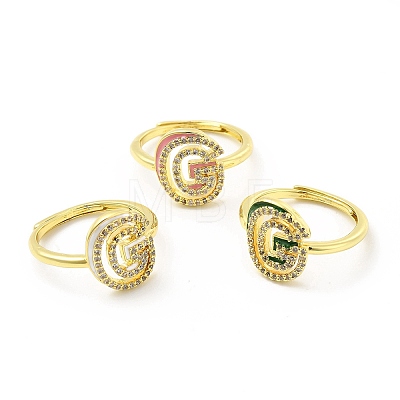 Mixed Color Enamel Initial Letter Adjustable Ring with Clear Cubic Zirconia RJEW-P045-01G-G-1