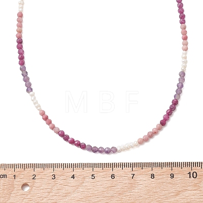 3.5MM Faceted Round Natural Amethyst & Rhodonite and Potato Natural Pearl Beaded Necklaces with 304 Stainless Steel End Chains NJEW-JN05974-02-1