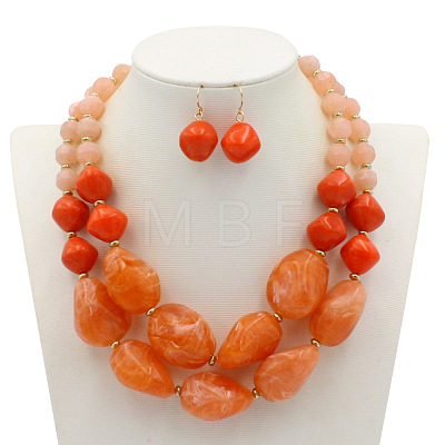 ABS Plastic Beaded Double Layer Necklaces & Dangle Earrings Sets for Women WGBA665-02-1