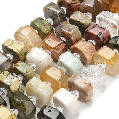 Natural Yellow Hematoid Quartz & White Moonstone & Quartz Crystal & Green Opal & Multi-Moonstone & Rhodonite Beads Strands G-L642-H07-01-1