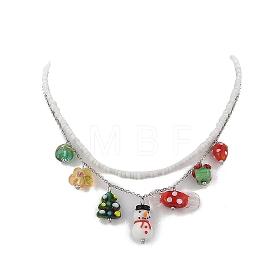 Glass Seed Beaded & 304 Stainless Steel Cable Chain Double Layer Necklace NJEW-TA00074-1