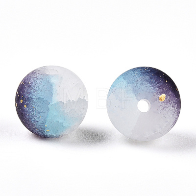 Frosted Baking Paint Crackle Glass Beads with Glitter Powder X1-DGLA-T004-6mm-01J-1
