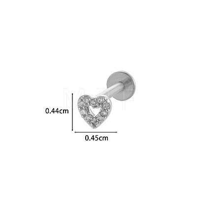 Heart 316L Surgical Stainless Steel Clear Cubic Zirconia 17 Gauge Threadless Labrets WGBD99E-08-1