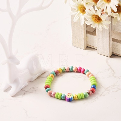 Natural Wood Round Beads Stretch Bracelets for Kid BJEW-JB06640-1