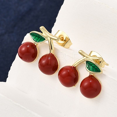 Brass Enamel Stud Earrings EJEW-G430-06A-G-1