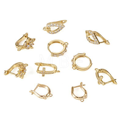 10Pcs 5 Style Brass Micro Pave Cubic Zirconia Hoop Earring Findings EJEW-TA0001-24-1