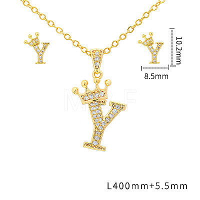 Brass Micro Pave Clear Cubic Zirconia Pendant Necklaces & Stud Earrings Sets FS-WG8C370-25-1