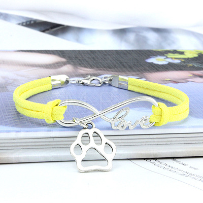 Infinity & Paw Print & Word Love Alloy with Suede Cord Charm Bracelets FS-WG0006A-02-1