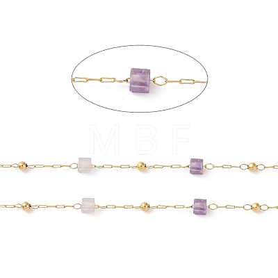 Natural Amethyst Square Beaded Chains AJEW-J035-02G-09-1
