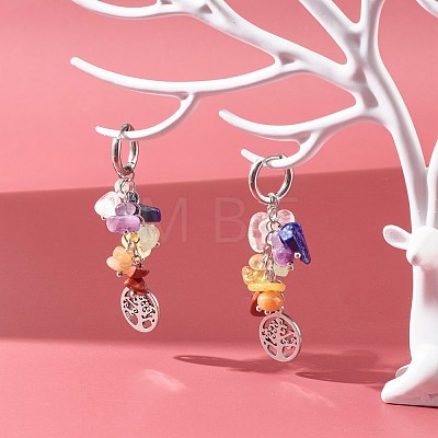 Tree of Life Charm Huggie Hoop Earrings for Girl Women EJEW-JE04672-1