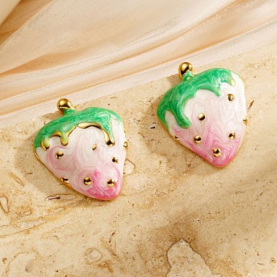 Strawberry Enamel Stud Earrings EJEW-Z065-14G-1