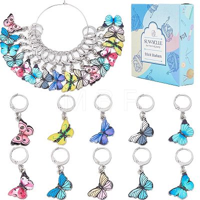 20Pcs 10 Colors Alloy Enamel Butterfly Charms Locking Stitch Markers HJEW-SC0001-28-1