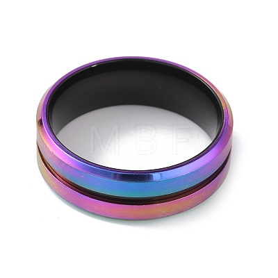 304 Stainless Steel Grooved Finger Ring for Men Women RJEW-WH0011-09G-MC-1