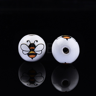 Bees Theme Printed Wooden Beads WOOD-D006-05-1