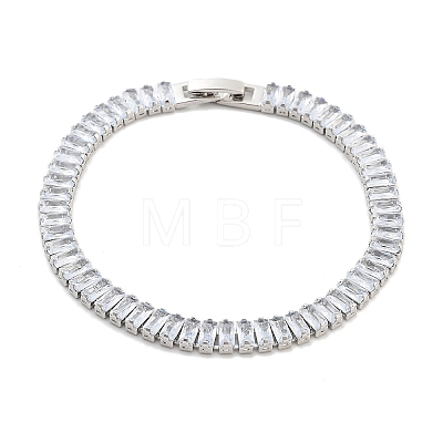 Brass Pave Clear Cubic Zirconia Rectangle Link Bracelets BJEW-B094-11B-P-1