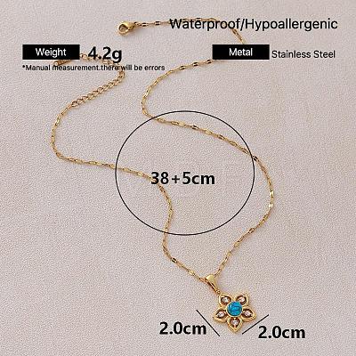Vintage 304 Stainless Steel & Synthetic Turquoise Flower Pendant Necklaces with Crystal Rhinestone for Women RQ4537-1