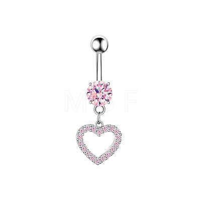 1Pc 304 Stainless Steel Rose Rhinestone Curved Barvell Dangle Belly Rings WGF9938-03-1